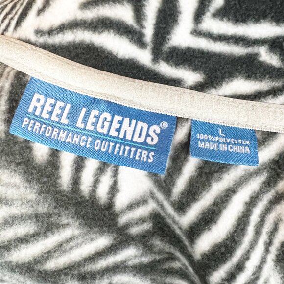 Reel Legends | Black & White Palm Leaf Print Fleece Full Zip Jacket Sweater | L - Picture 9 of 12